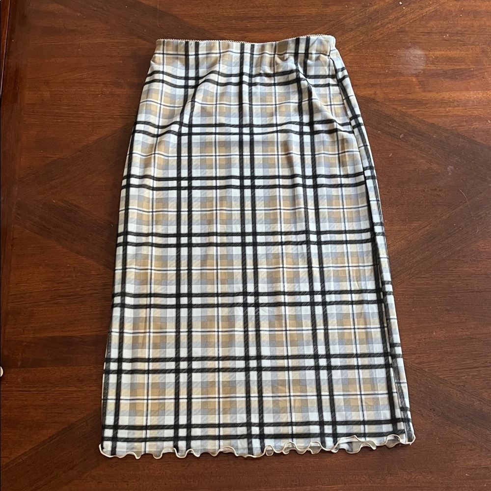 Forever 21 Checkered Midi Skirt in Black and Tan